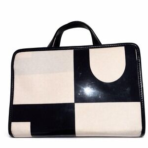 Bally Baltisa Black White Geometric Canvas Vinyl Handbag Satchel GB AK